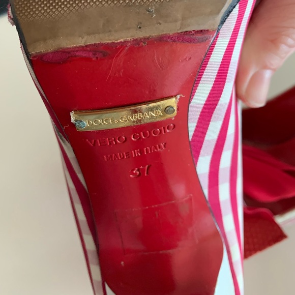 DOLCE & GABBANA Shoes Red Checkered with Bow size 37 - Picture 9 of 14